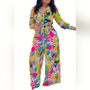 Tropical Floral Wide-Leg Pants - Multicolor